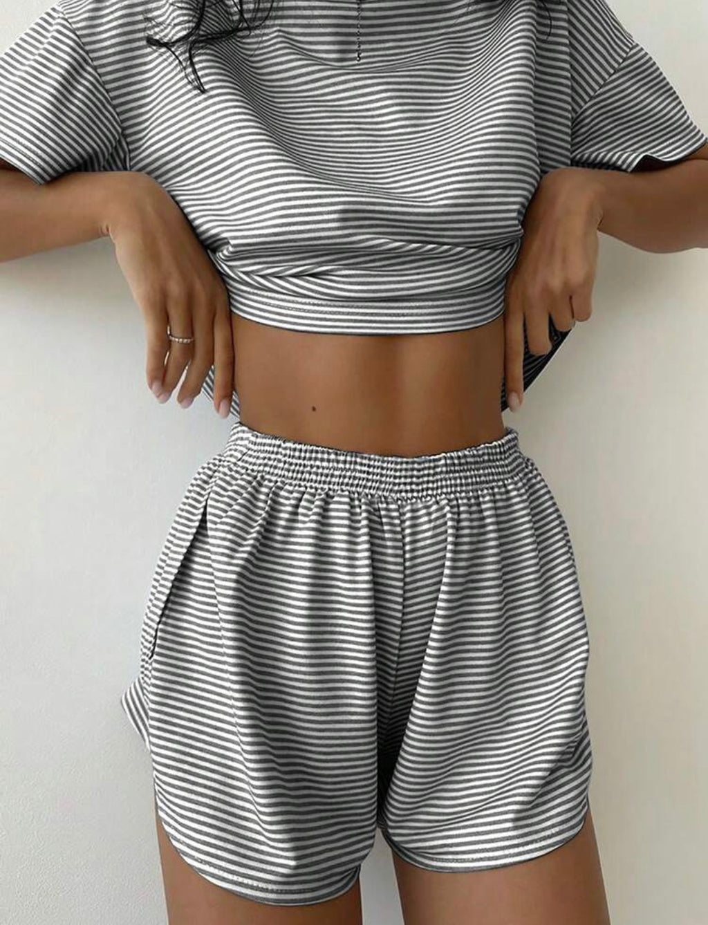 Grey-White-Sunday-Stripe-PJ-Set-front