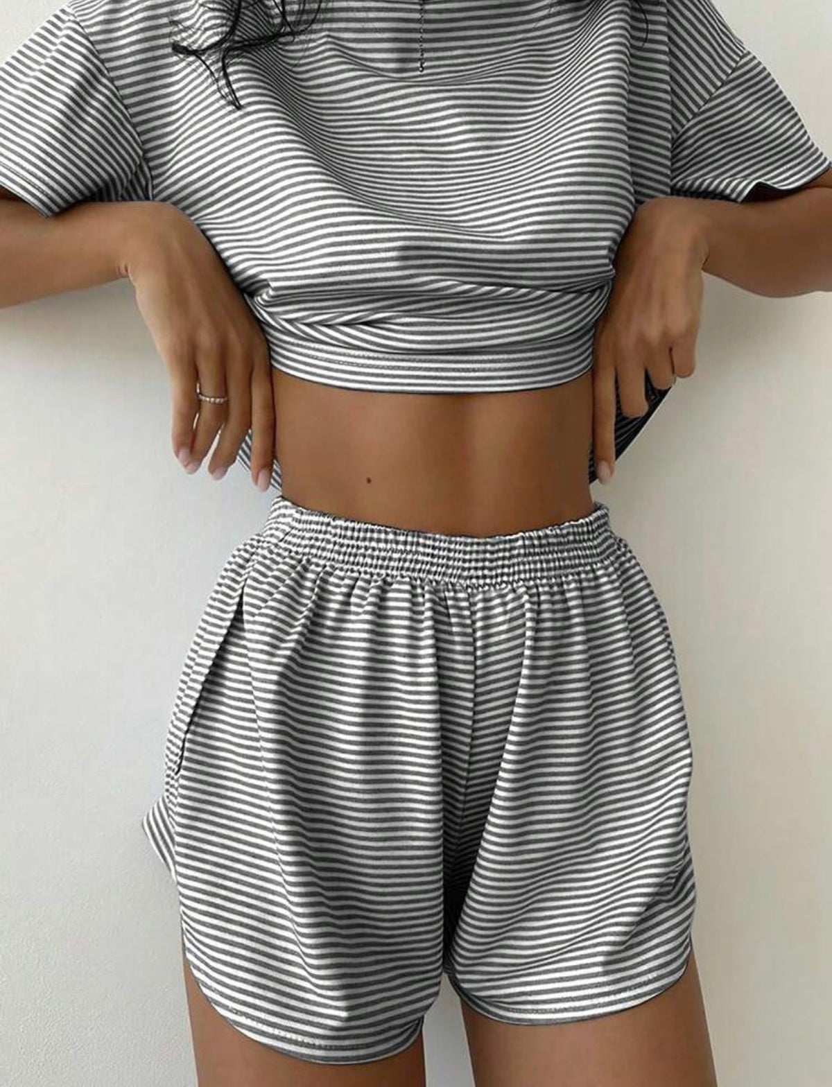 Grey-White-Sunday-Stripe-PJ-Set-front