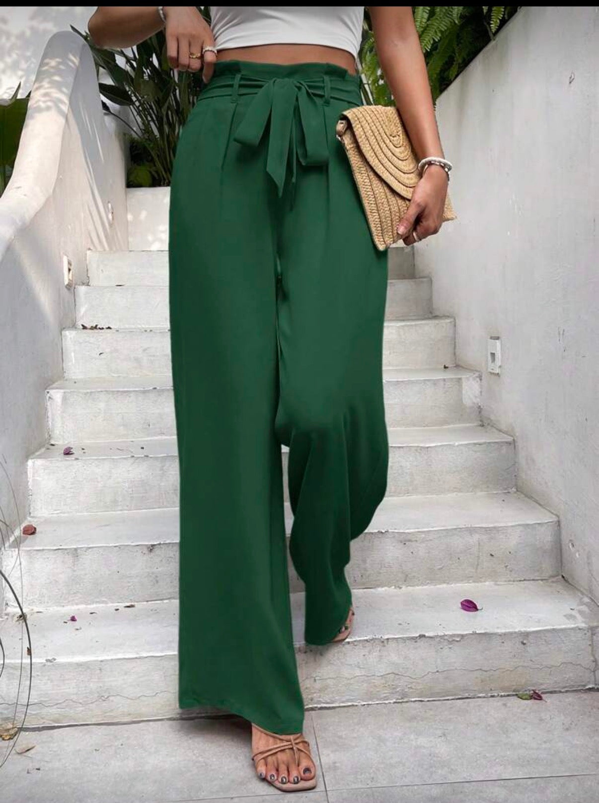 High-Waist-Deep-Green-Wide-Leg-Pants-front