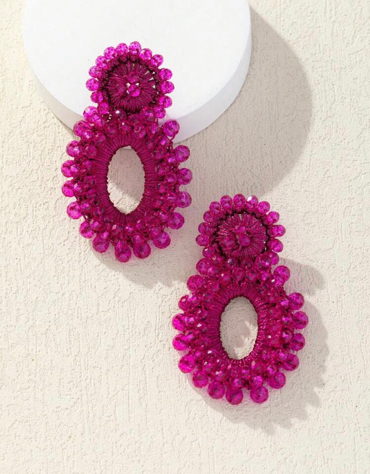 Hot-Pink-Handmade-Crystal-Sparkle-Statement-Earrings-front