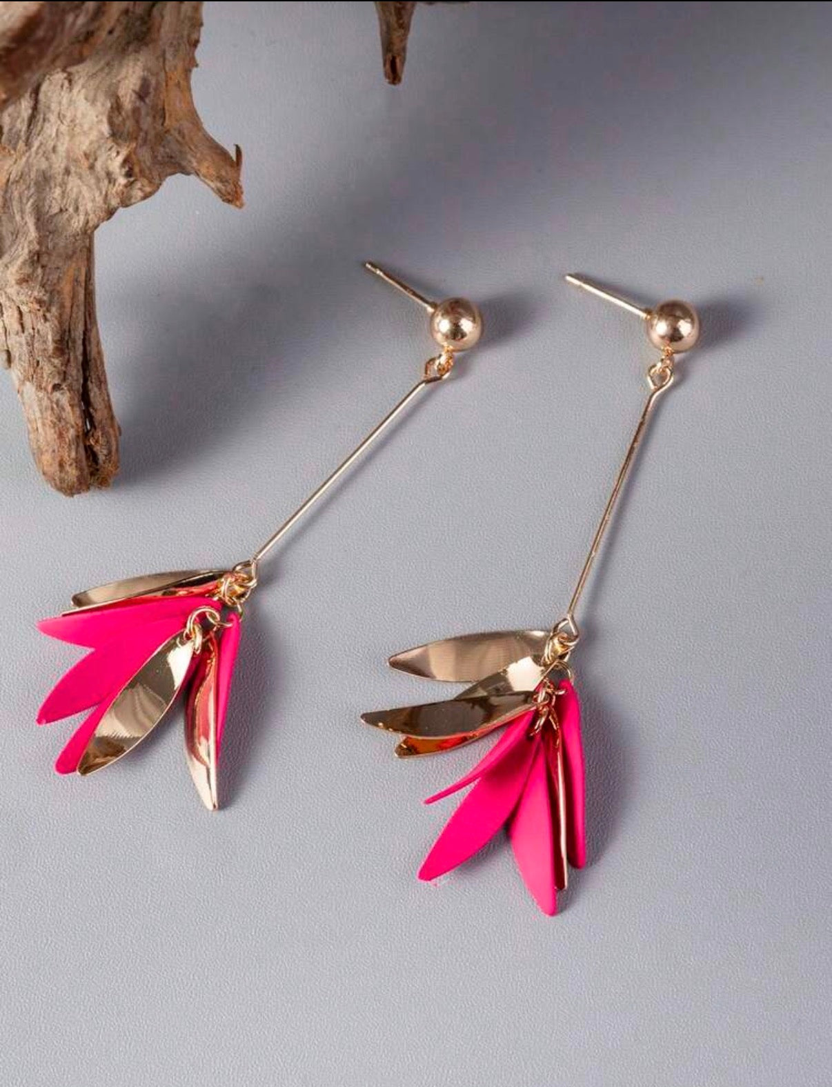 Hot-Pink-Leaf-Cascade-Statement-Earrings-front