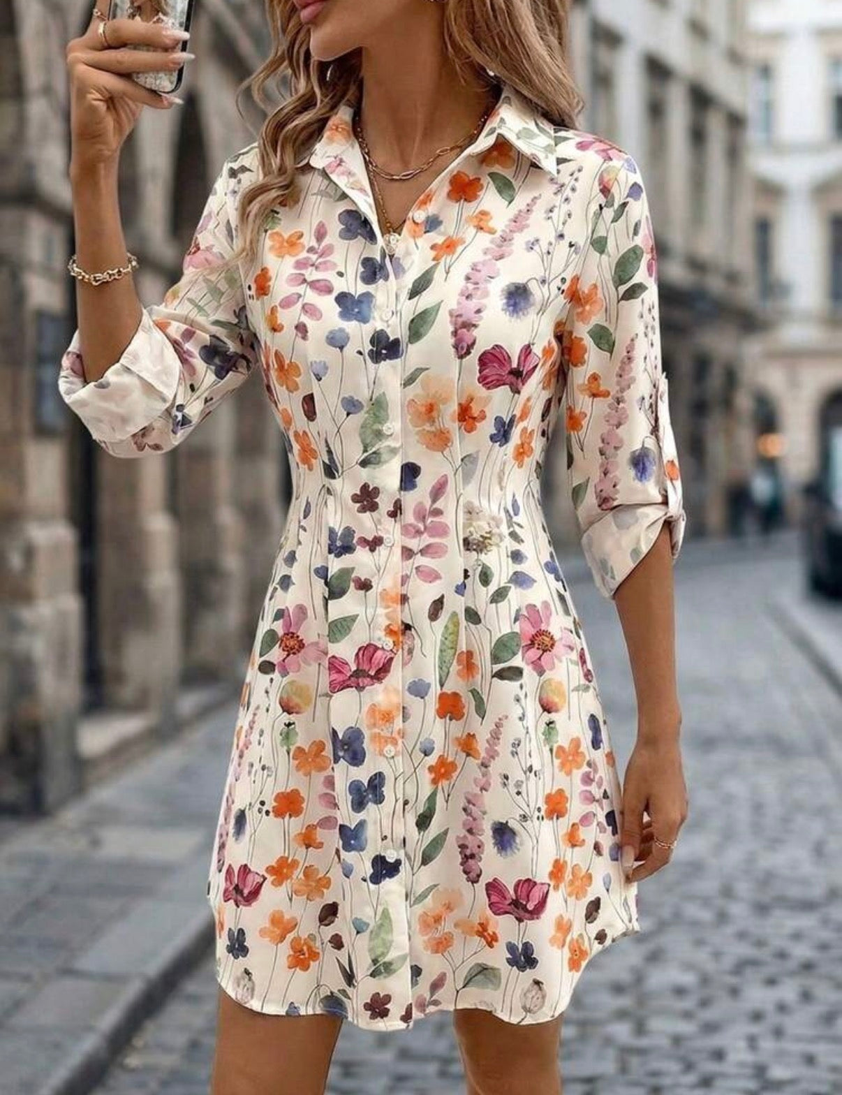 Ivory-Multi-Wildflower-Garden-Shirt-Dress-front