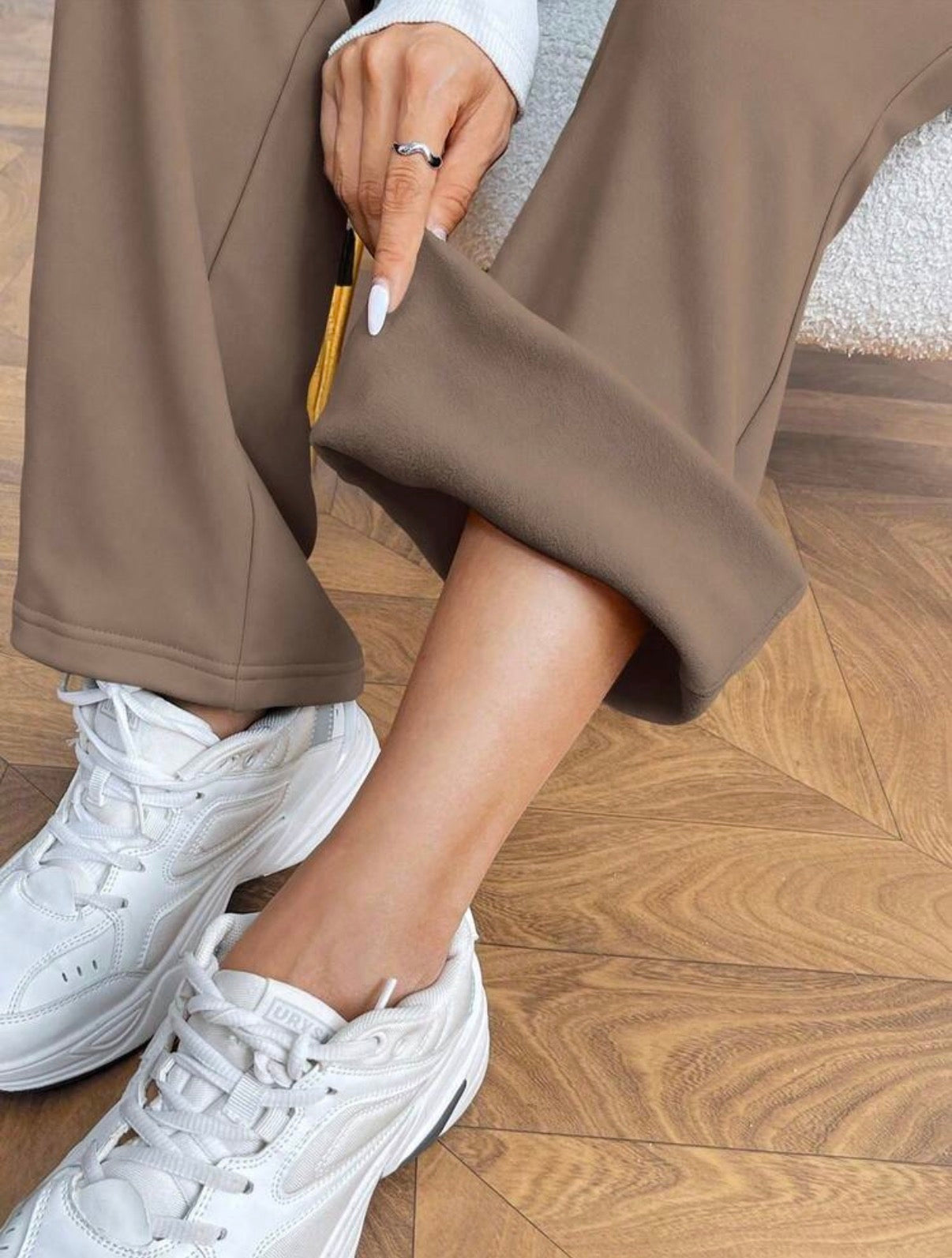 Khaki-Thermal-Fleece-Lined-Flare-Pants-detail