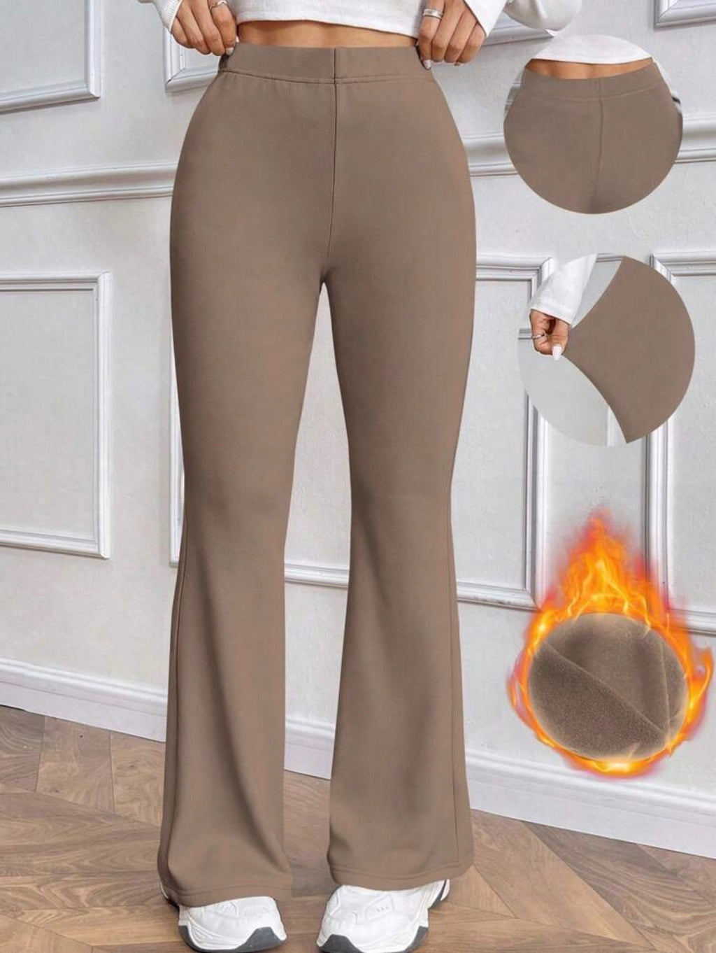 Khaki-Thermal-Fleece-Lined-Flare-Pants-front