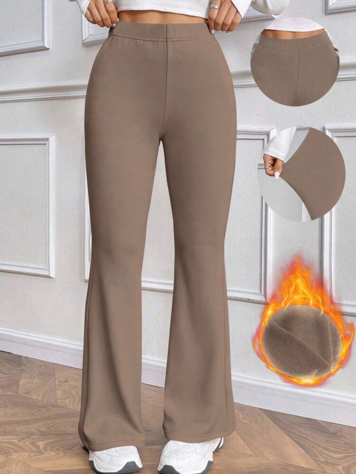 Khaki-Thermal-Fleece-Lined-Flare-Pants-front