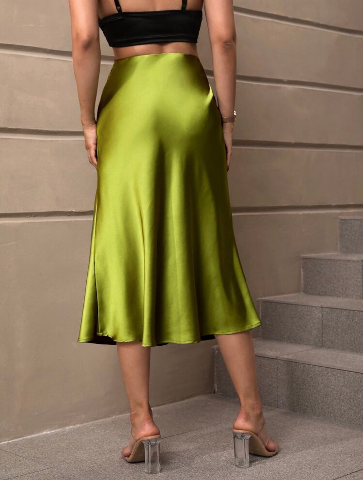 Lime-Green-Satin-Midi-Skirt-back