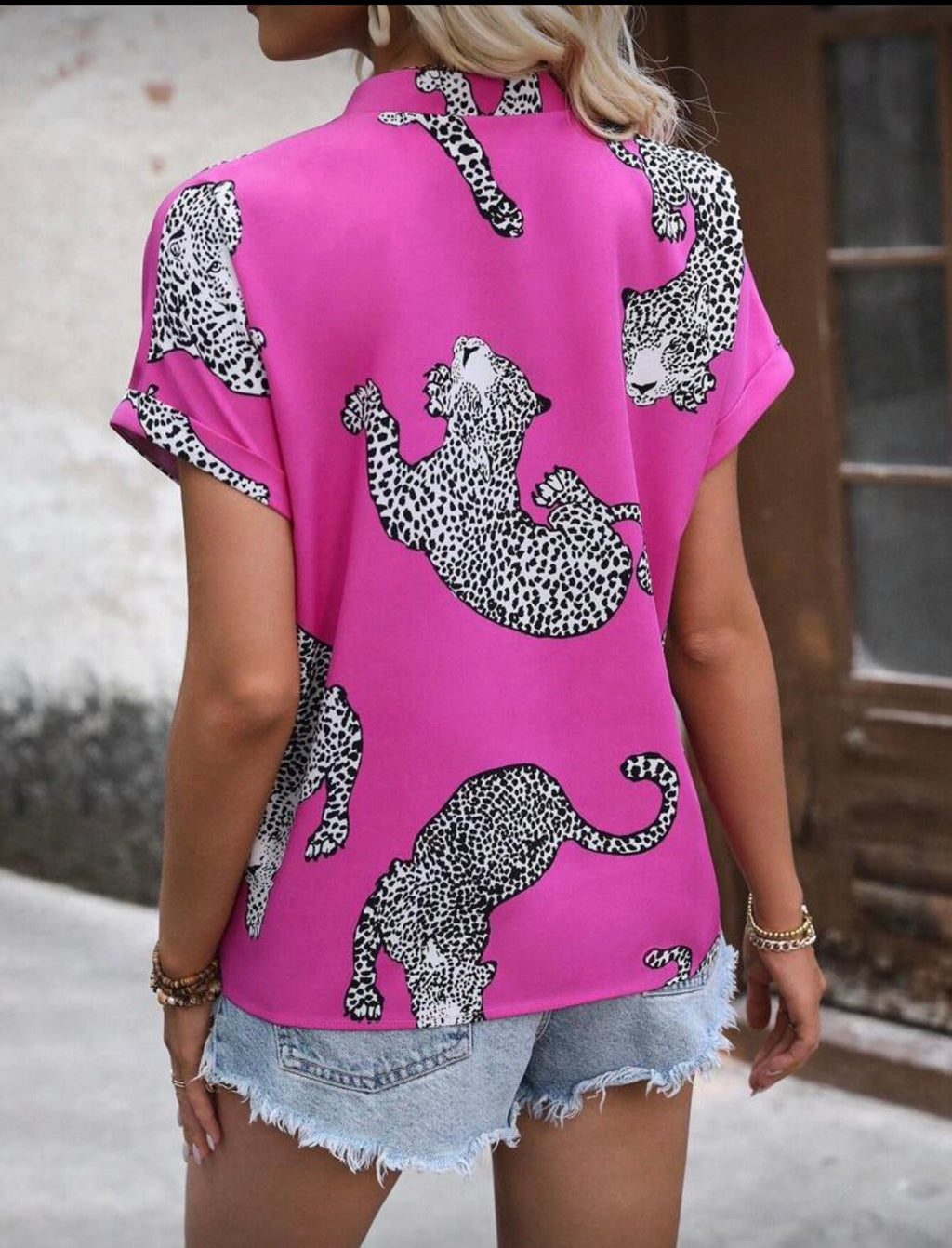 Mandarin-Collar-Tiger-Print-Pink-Blouse-back