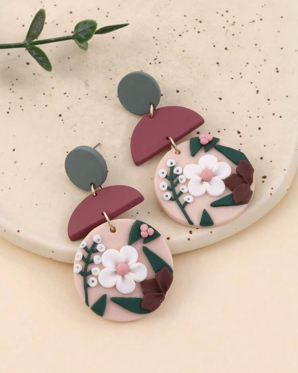 Maroon-Floral-Bloom-Statement-Earrings-front