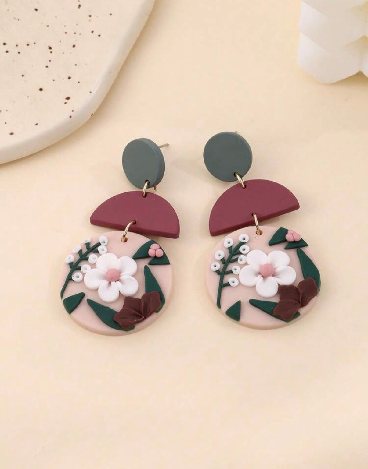 Thesqueen.com-Maroon-Floral-Bloom-Statement-Earrings-side