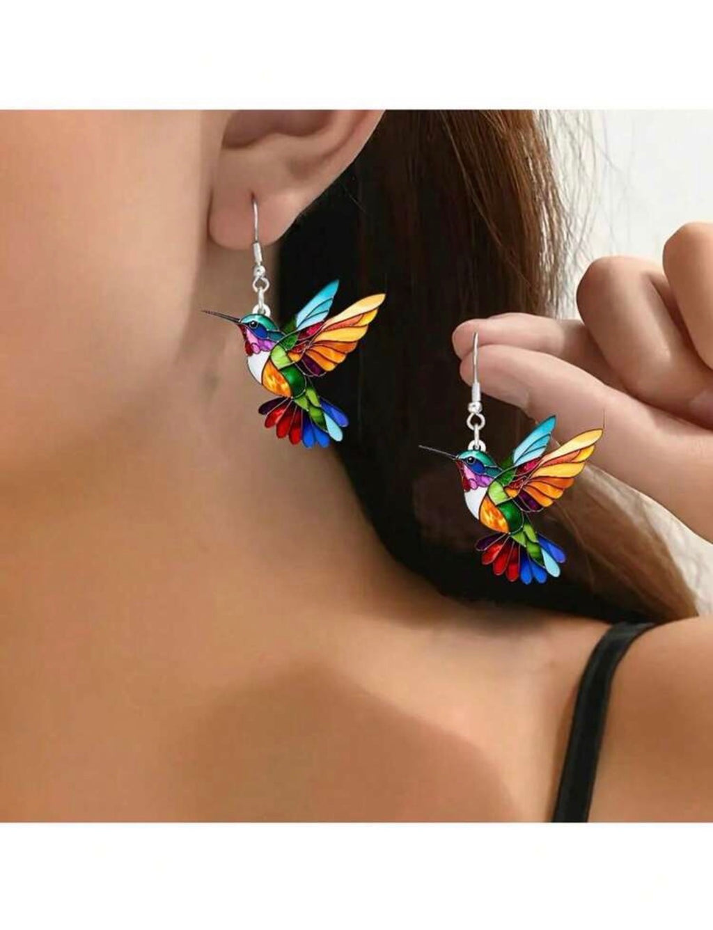 Multi-Colour-Hummingbird-Acrylic-Earrings-front