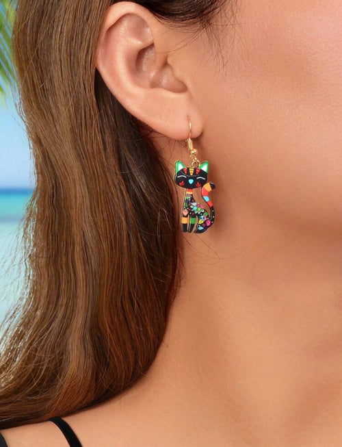 Multi-colour-Painted-Abstract-Cat-Earrings-front-lifestyle