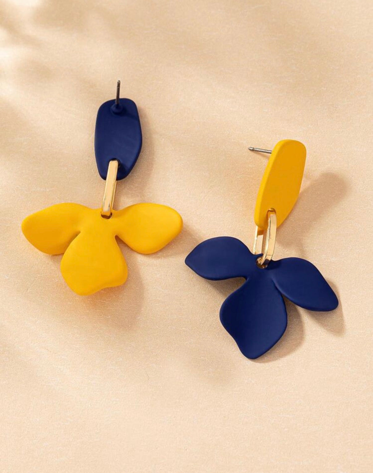 Navy-Blue-Mustard-Floral-Statement-Earrings-front