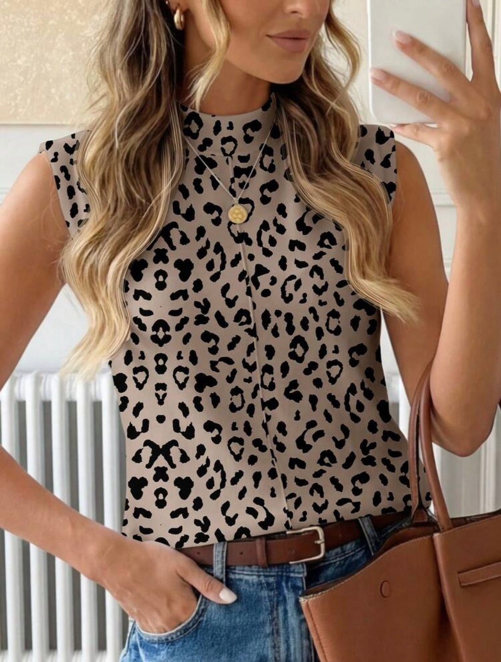 Neutral-Black-Leopard-Print-Casual-Tank--Top-front