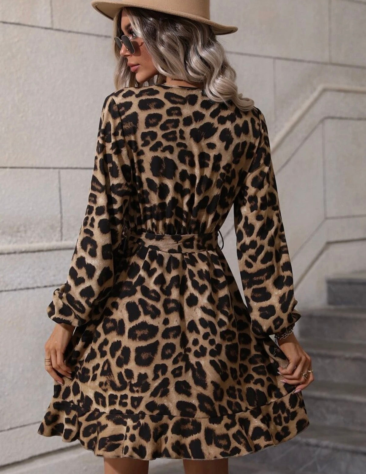 Neutral-Brown-Black-Leopard-Print-Cocktail-Wrap-Mini-Dress-back