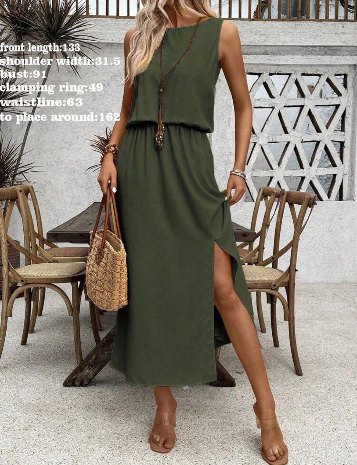 Olive-Green-Summer-Breeze-Sleeveless-Maxi-Dress-front-lifestyle