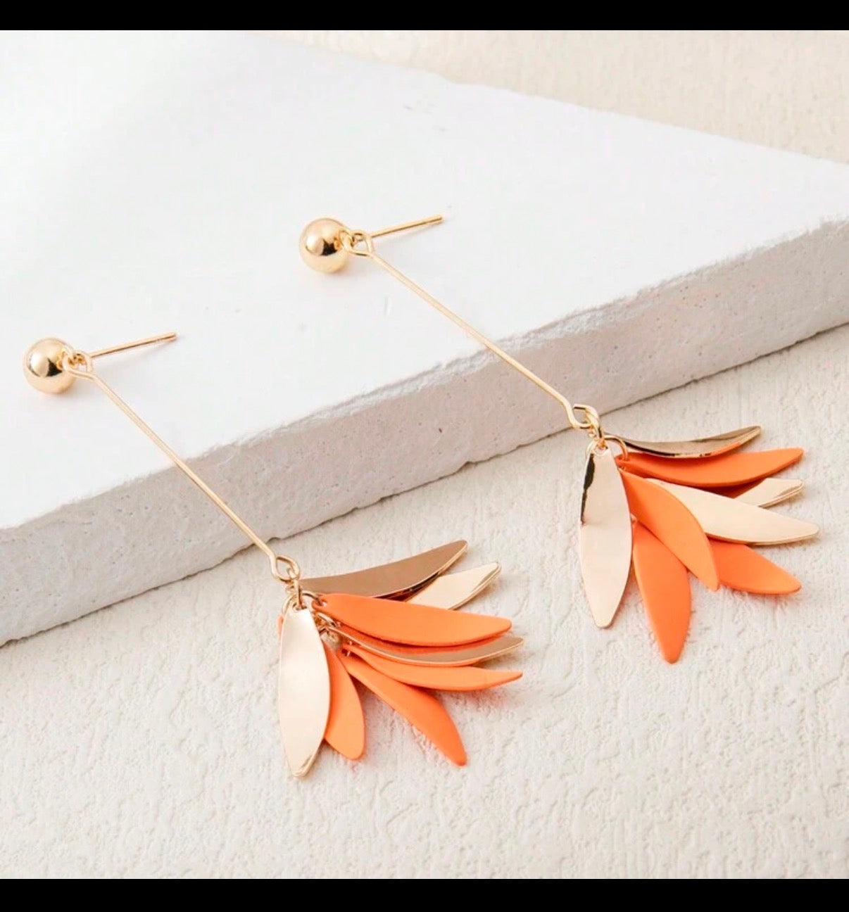 Orange-Leaf-Cascade-Statement-Earrings-front