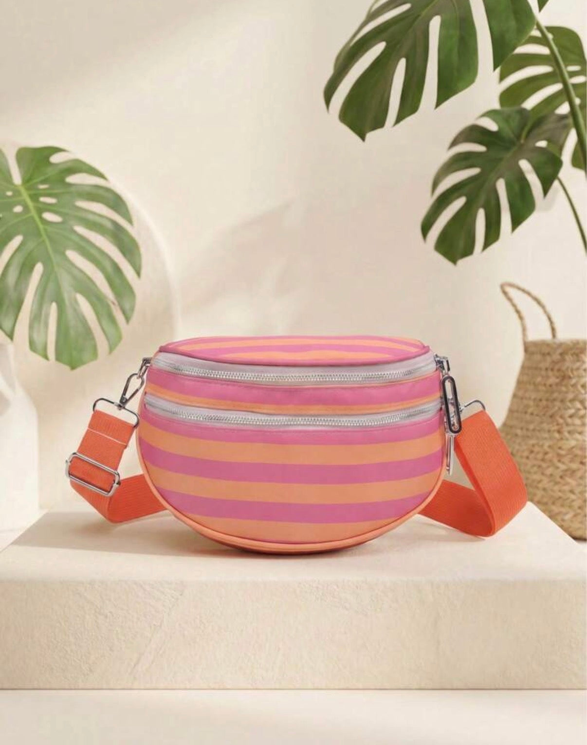 Orange-Pink-Striped-Litchi-Crossbody-Bag-front-lifestyle