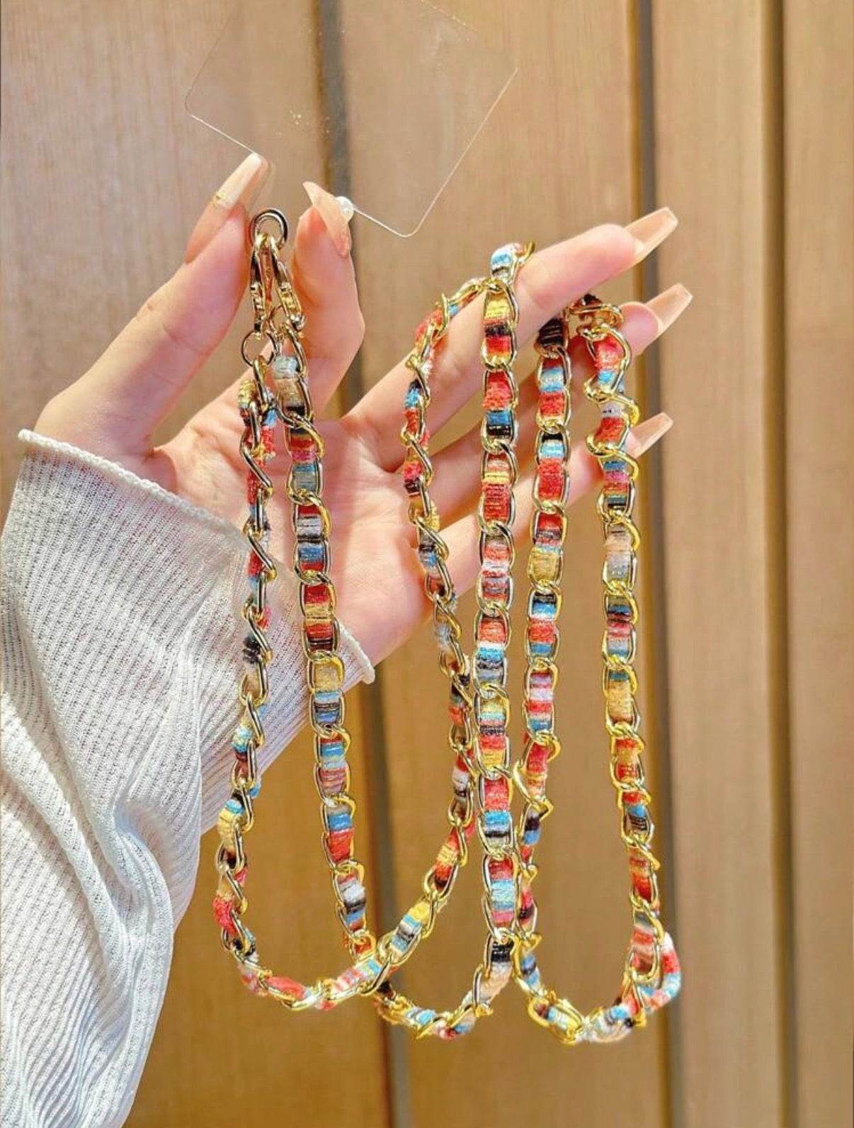 Pink-Multi-Colour-Leather-Metal-Crossbody-Cellphone-Chain-detail