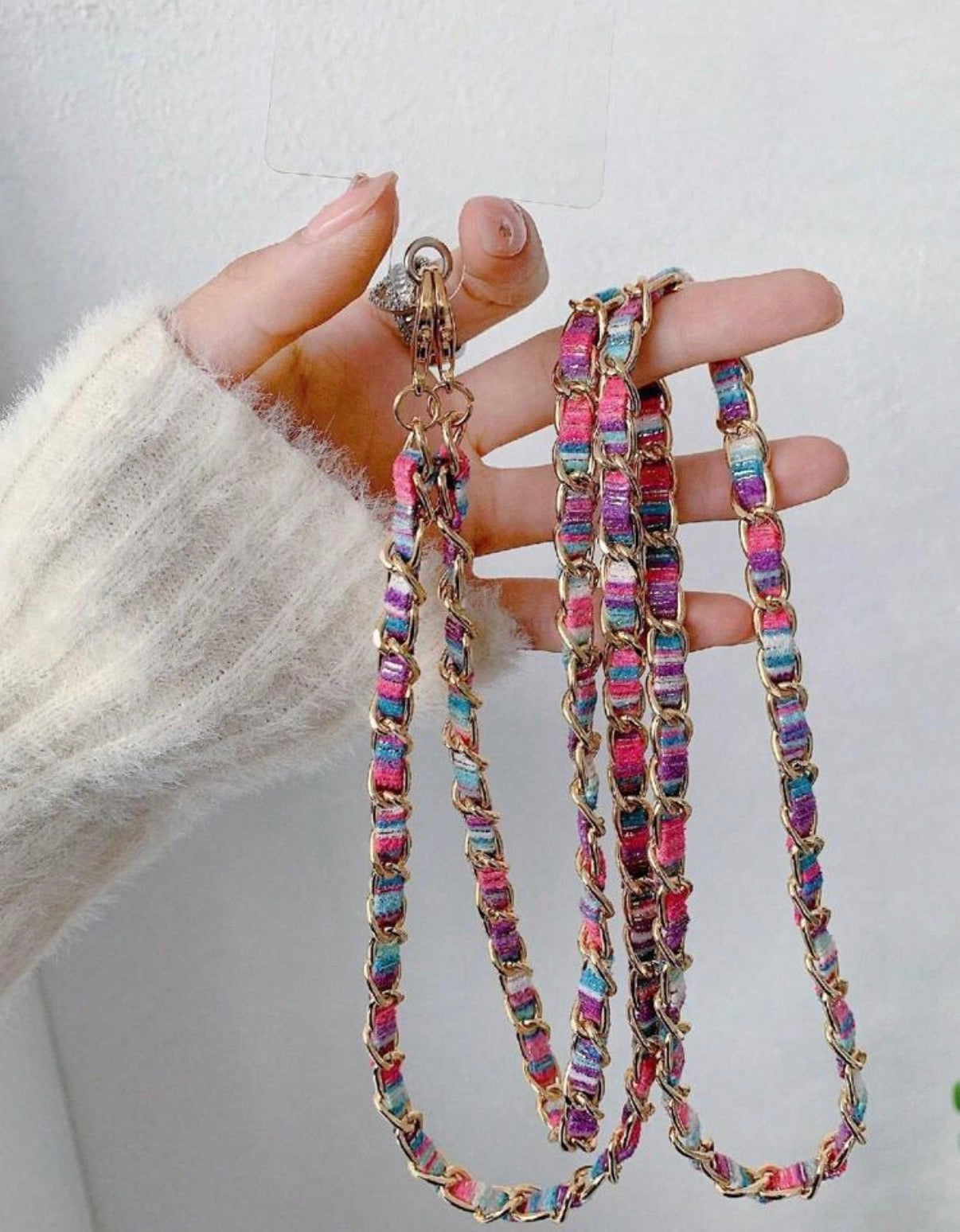 Pink-Multi-Colour-Leather-Metal-Crossbody-Cellphone-Chain-lifestyle