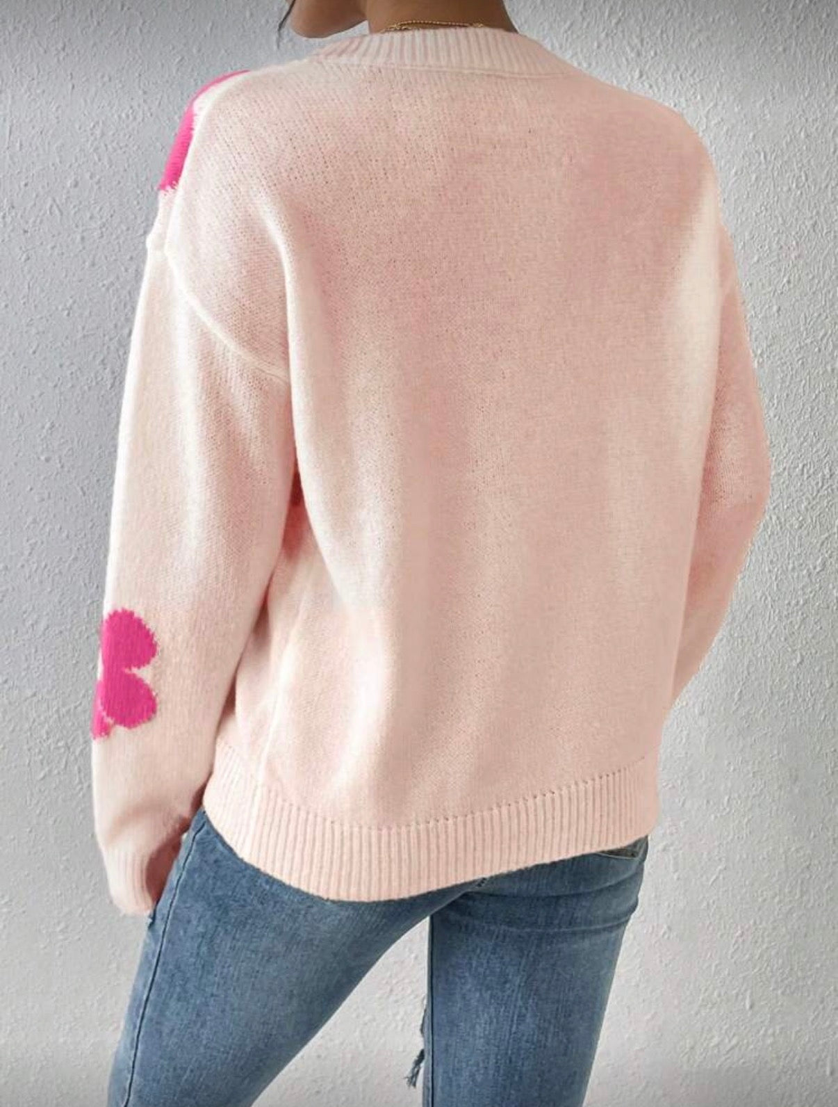 Pink-Orange-Ditsy-Floral-Drop-Shoulder-Knit-back