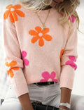 Pink-Orange-Ditsy-Floral-Drop-Shoulder-Knit-front