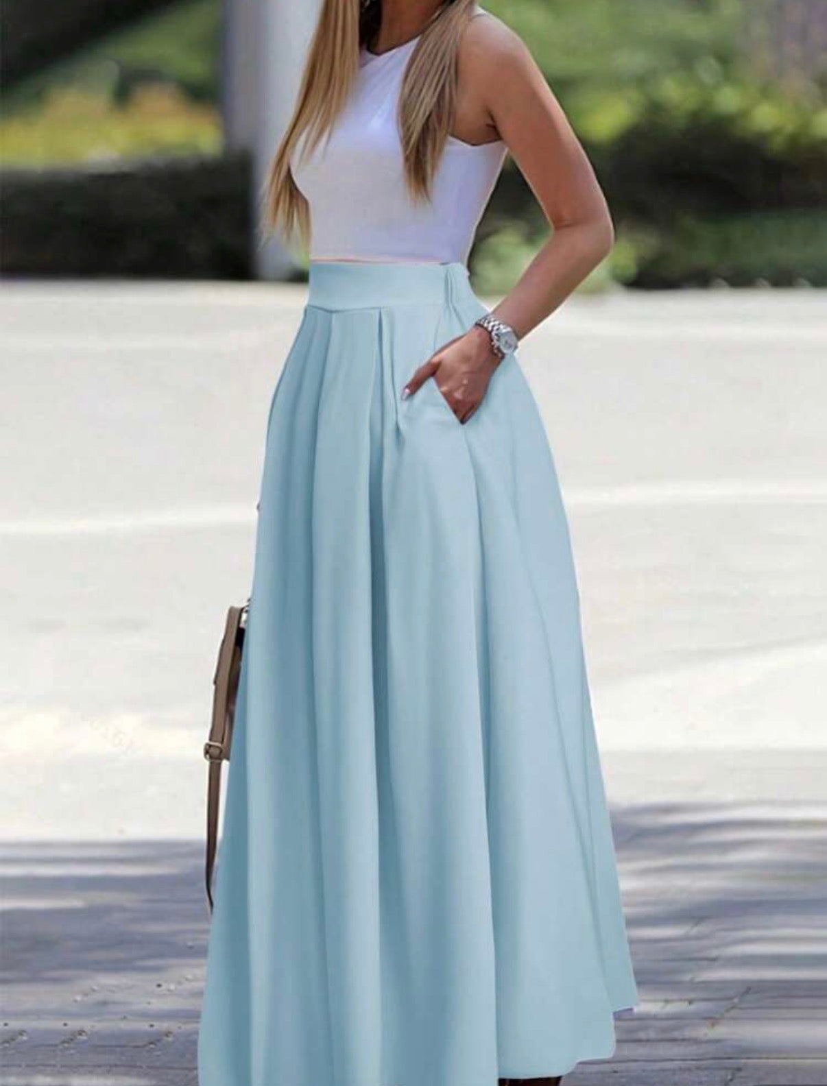 Pocketed-Powder-Blue-Maxi-Skirt-side