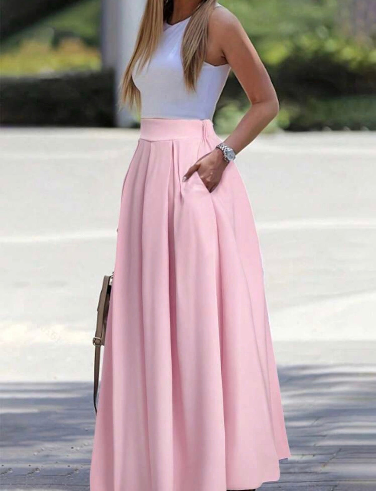 Pocketed-Powder-Pink-Maxi-Skirt-side