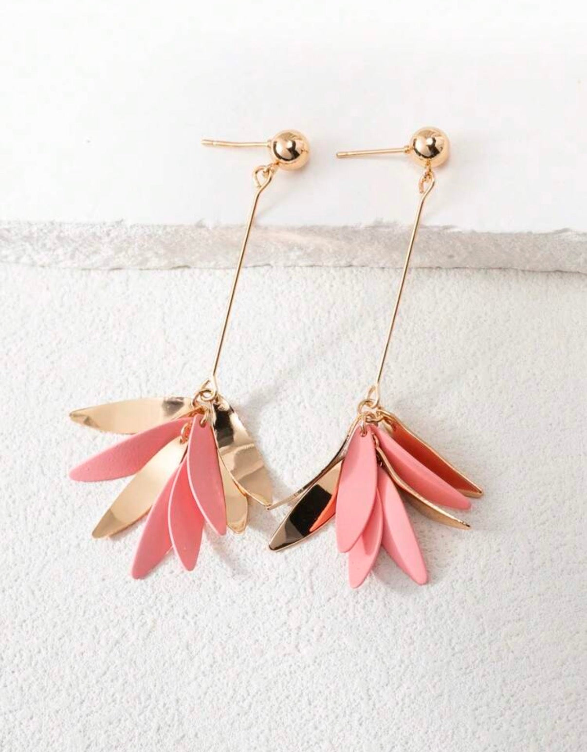 Powdered-Pink-Leaf-Cascade-Statement-Earrings-front