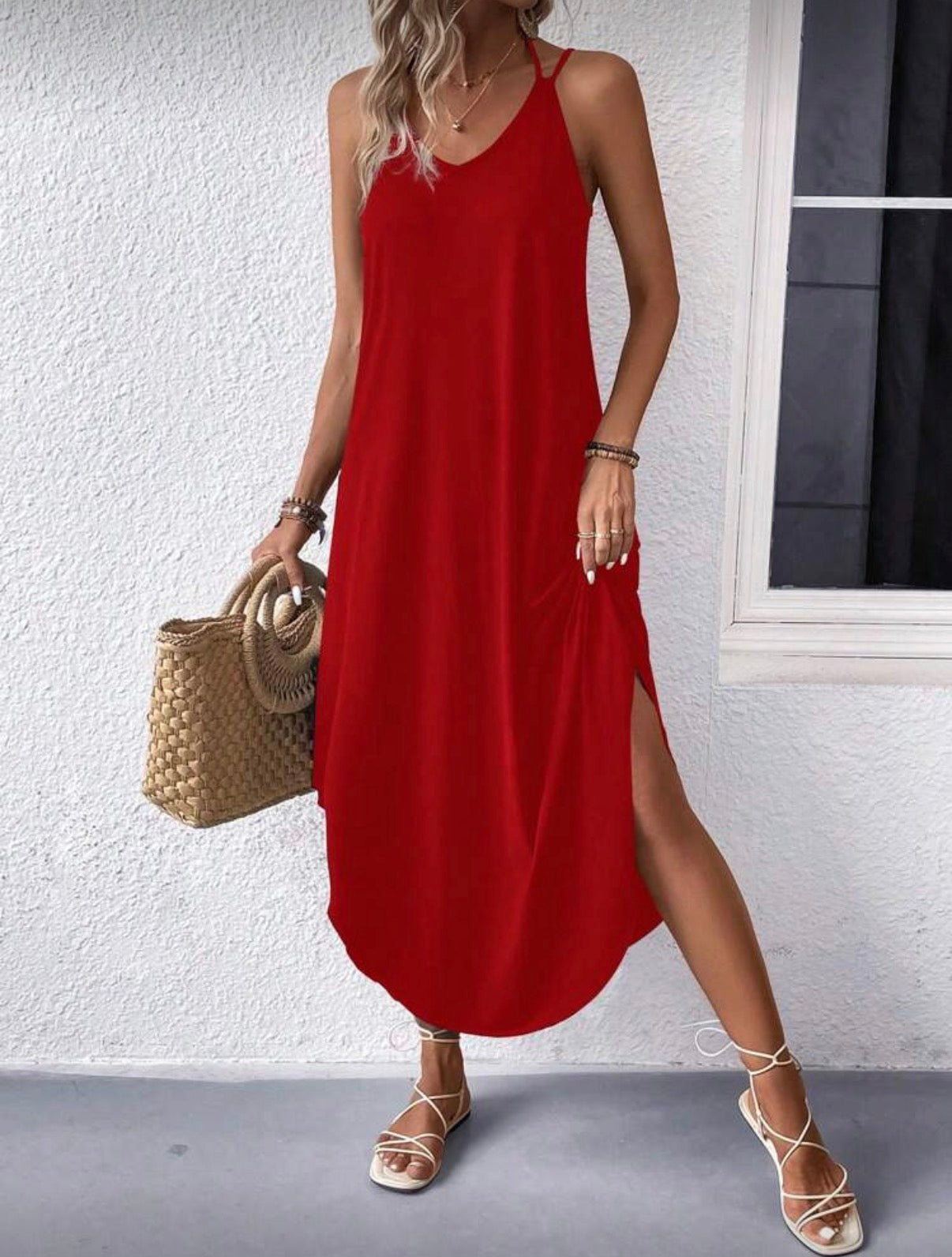 Red-Maxi-T-shirt-Dress-front