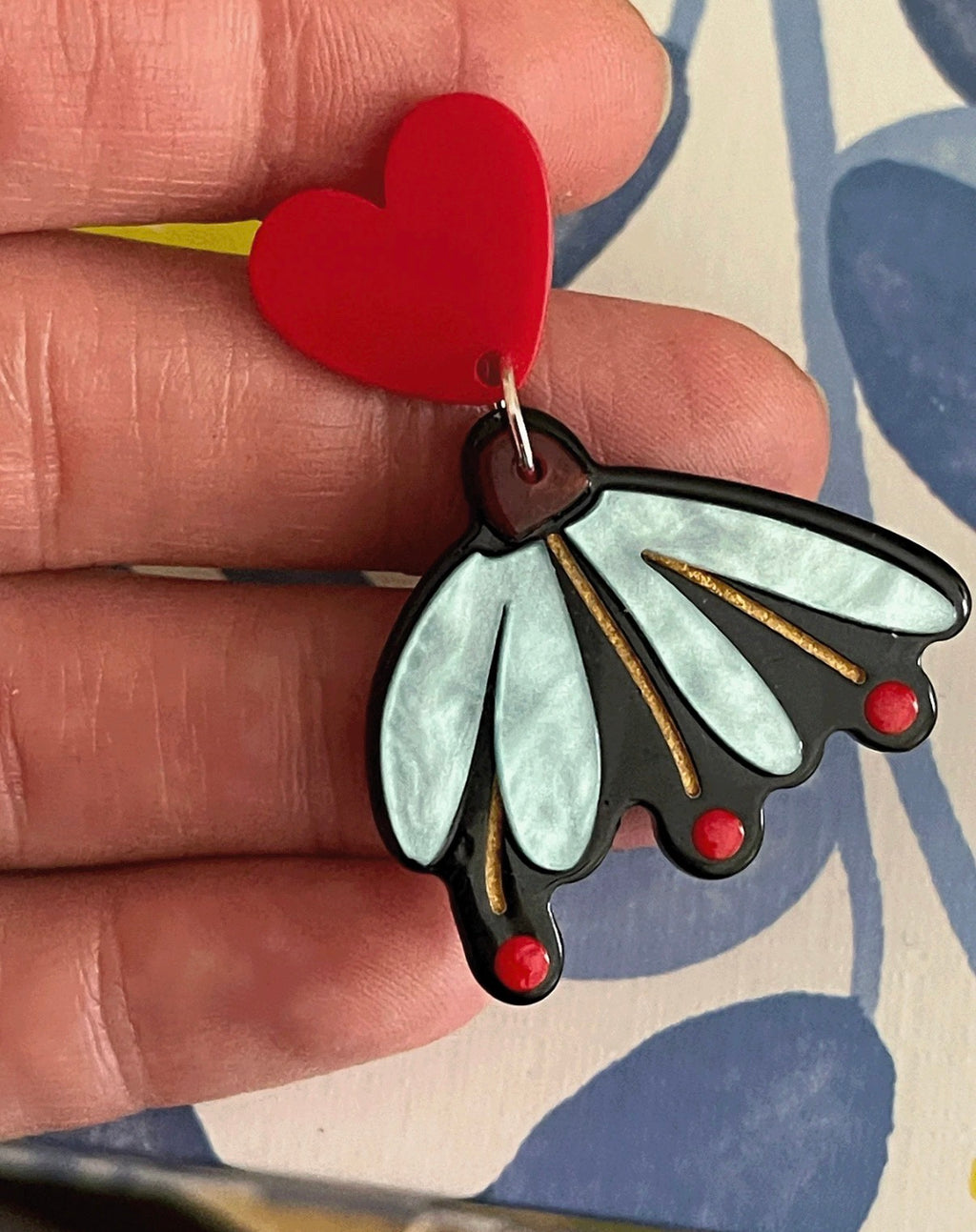 Red-Monochrome-Heart-Flutter-Statement-Earrings-front-lifestyle