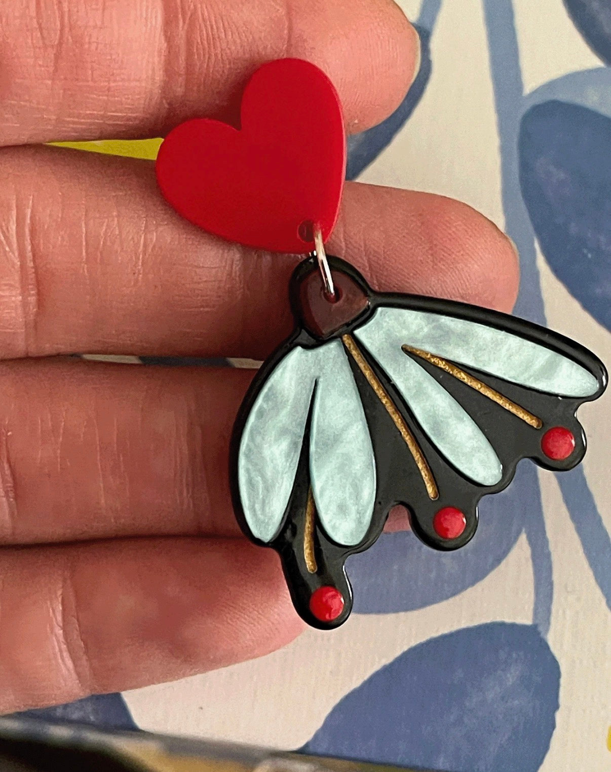 Red-Monochrome-Heart-Flutter-Statement-Earrings-front-lifestyle