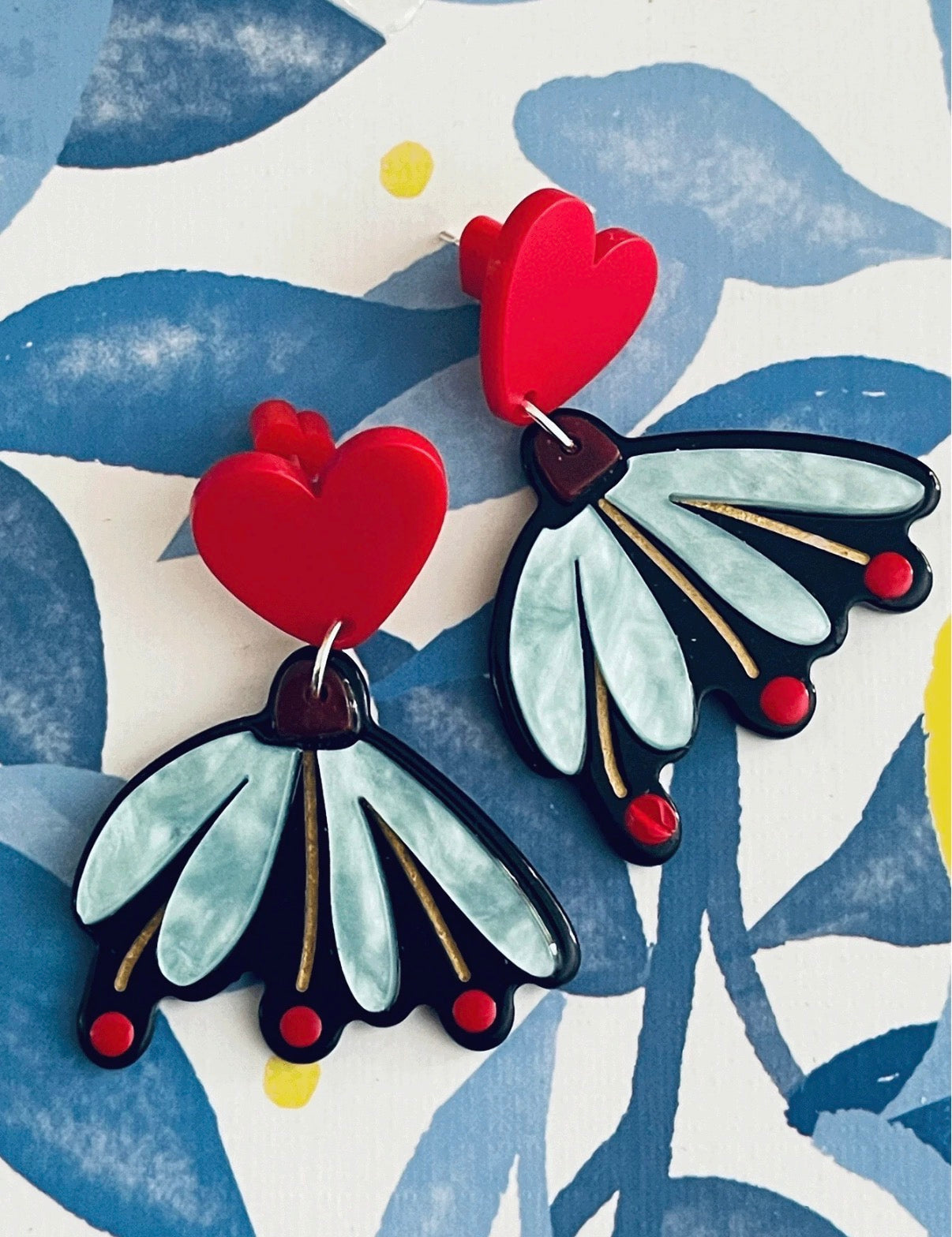 Red-Monochrome-Heart-Flutter-Statement-Earrings-front