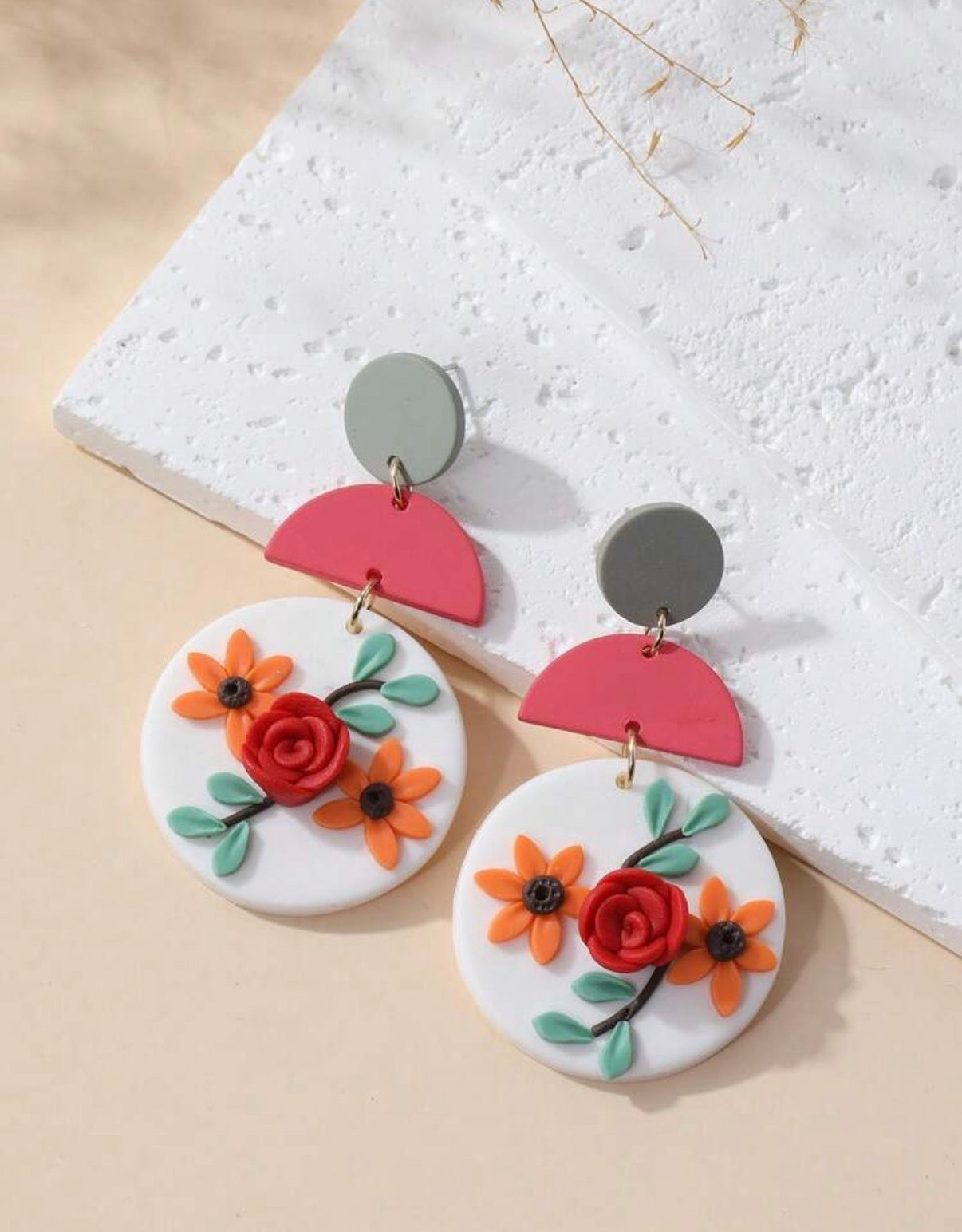 Red-Orange-Floral-Bloom-Statement-Earrings-pair