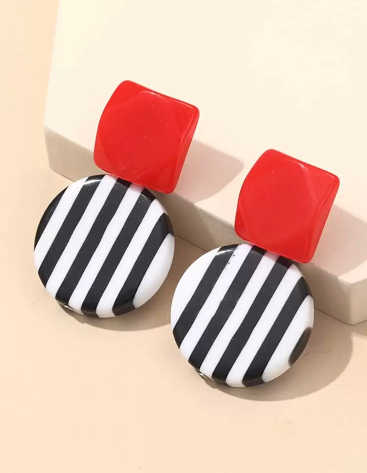 Red-Retro-Stripe-Statement-Earrings-front