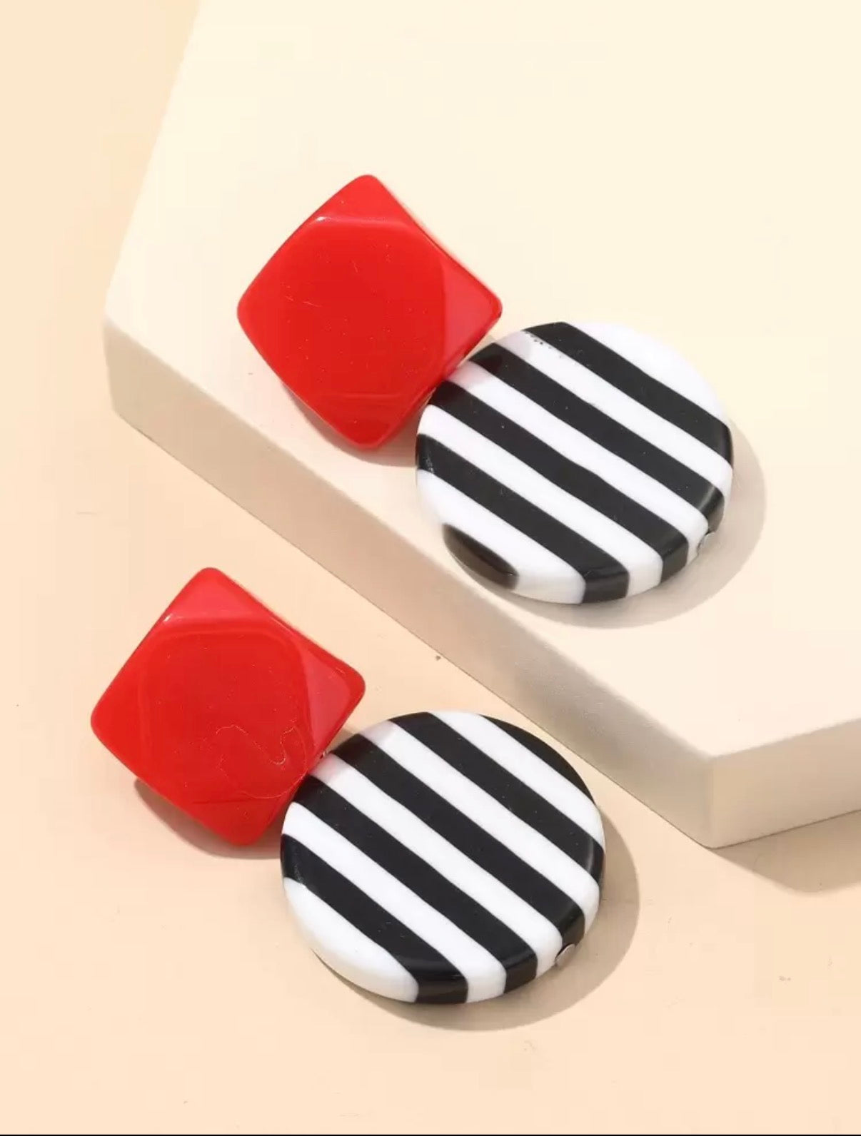 Red-Retro-Stripe-Statement-Earrings-side
