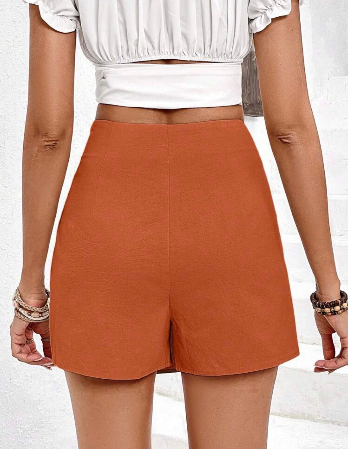 Rust-Brown-Cotton-Ring-Detail-Wrap-Skort-back