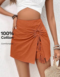 Rust-Brown-Cotton-Ring-Detail-Wrap-Skort-front