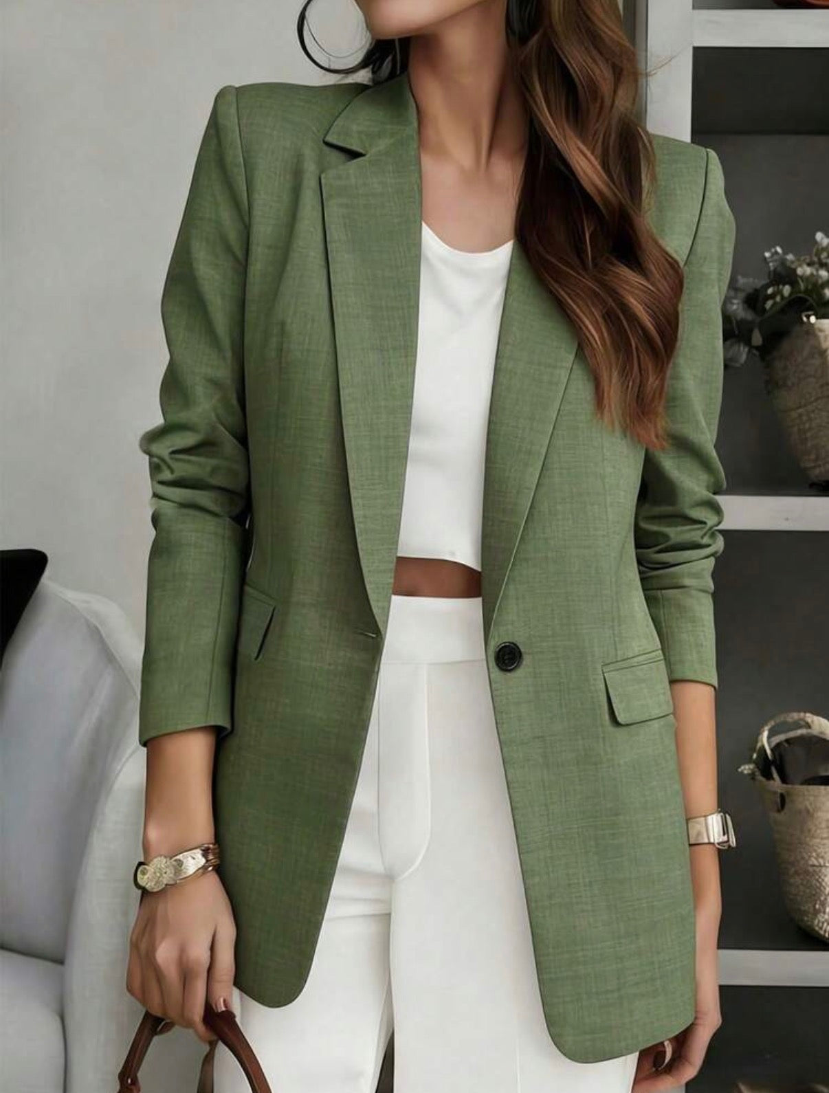 Sage-Green-One-Button-Classic-Tailored-Blazer-front-detail