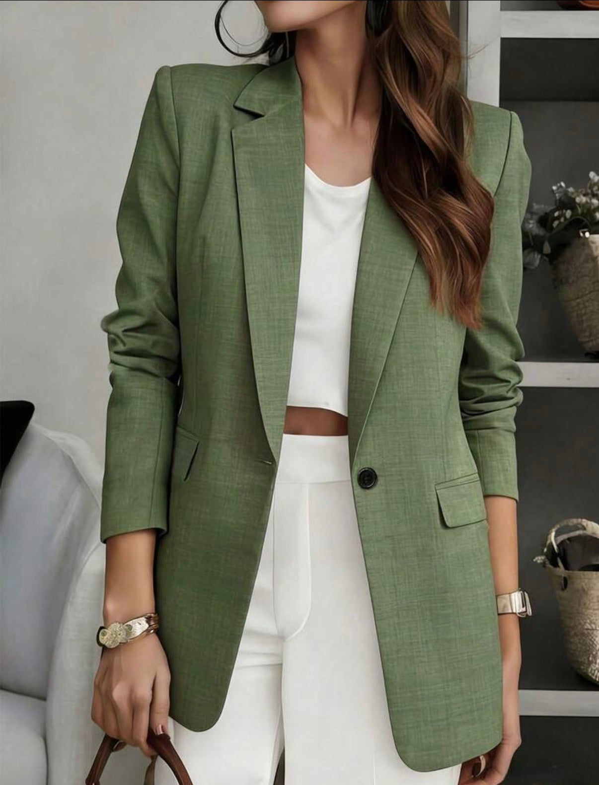 Sage-Green-One-Button-Classic-Tailored-Blazer-front