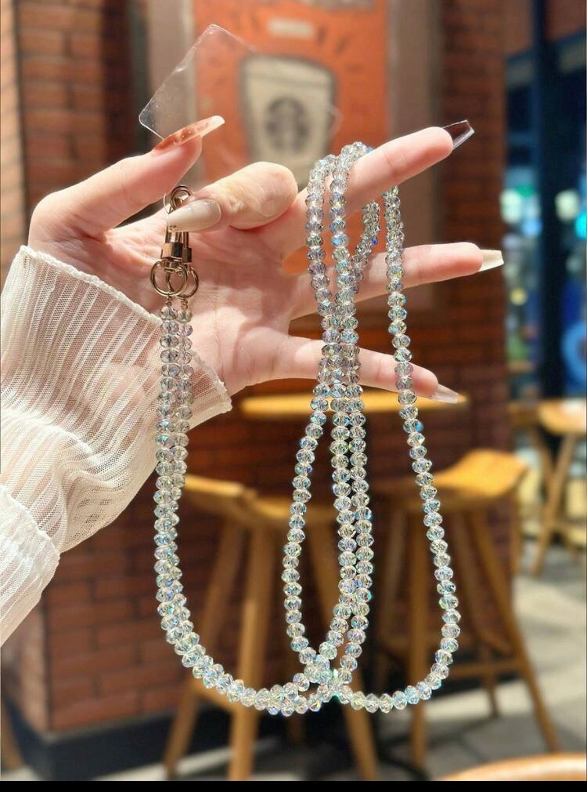 Silver-Handmade-Shiny-Glass-Bead-Chain-Phone-Straps-front