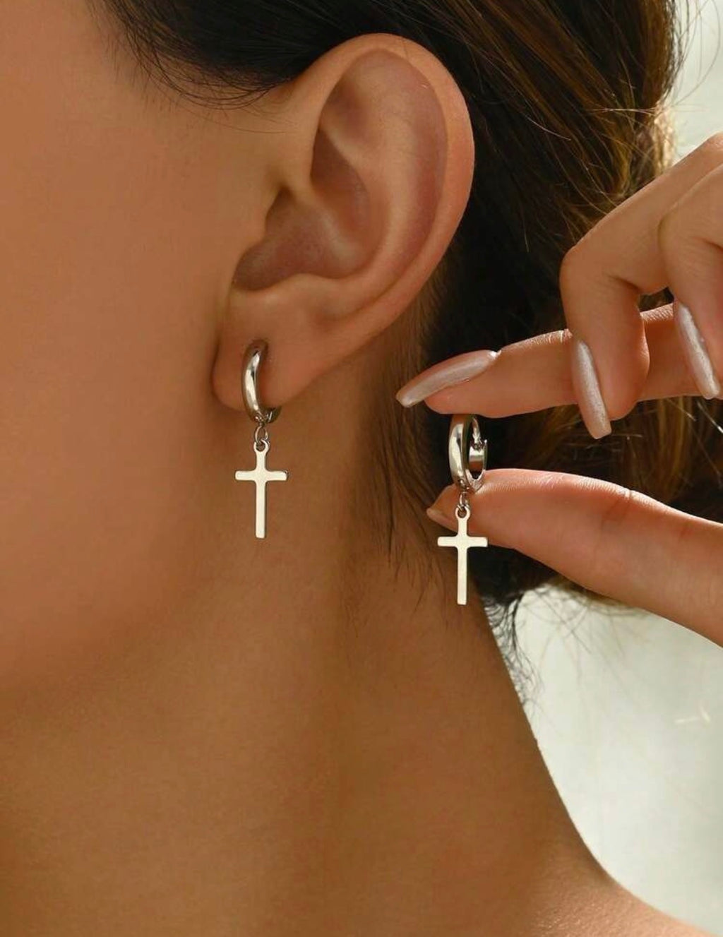 Silver-Stainless-Steel-Cross-Dangle-Earrings-front