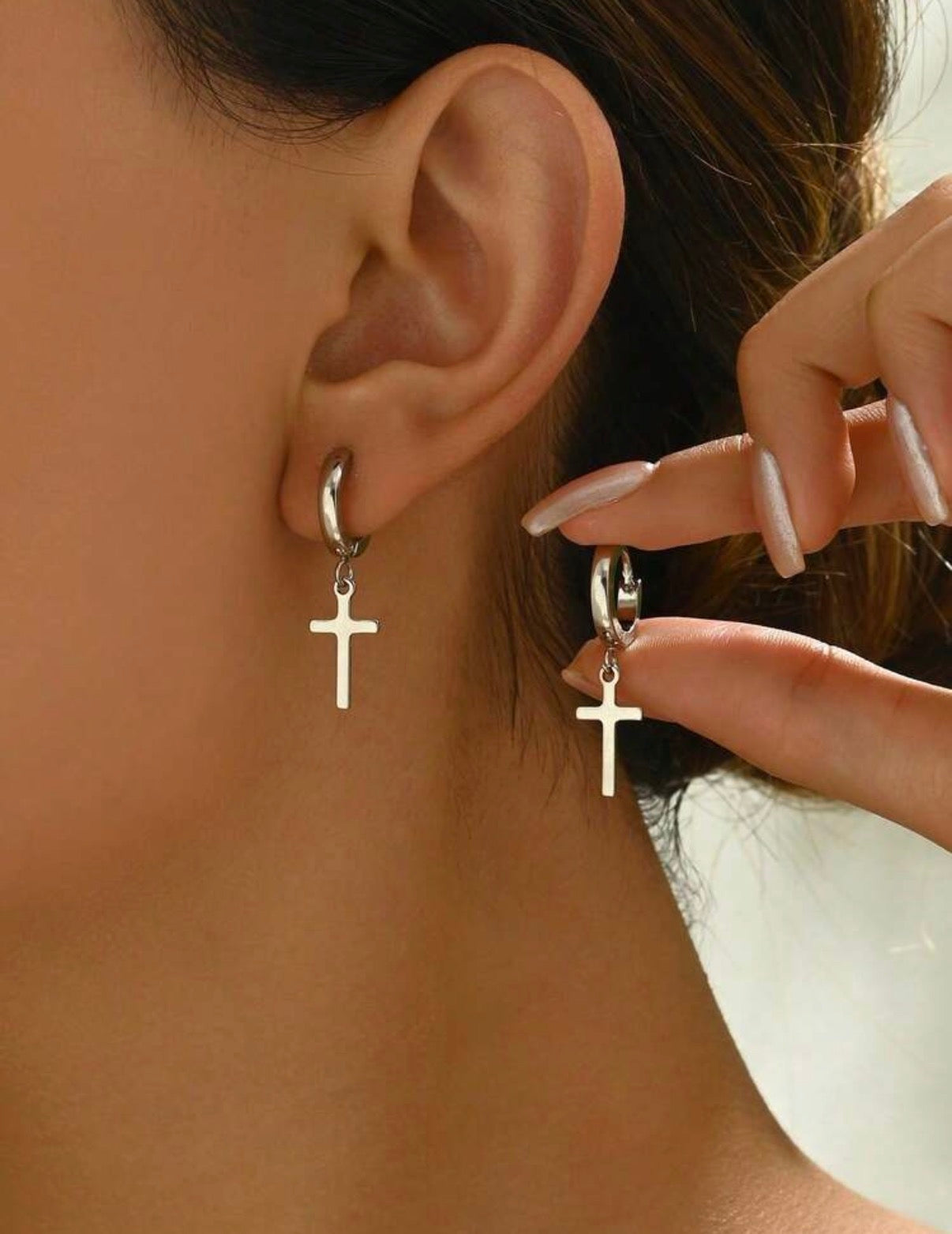 Silver-Stainless-Steel-Cross-Dangle-Earrings-front