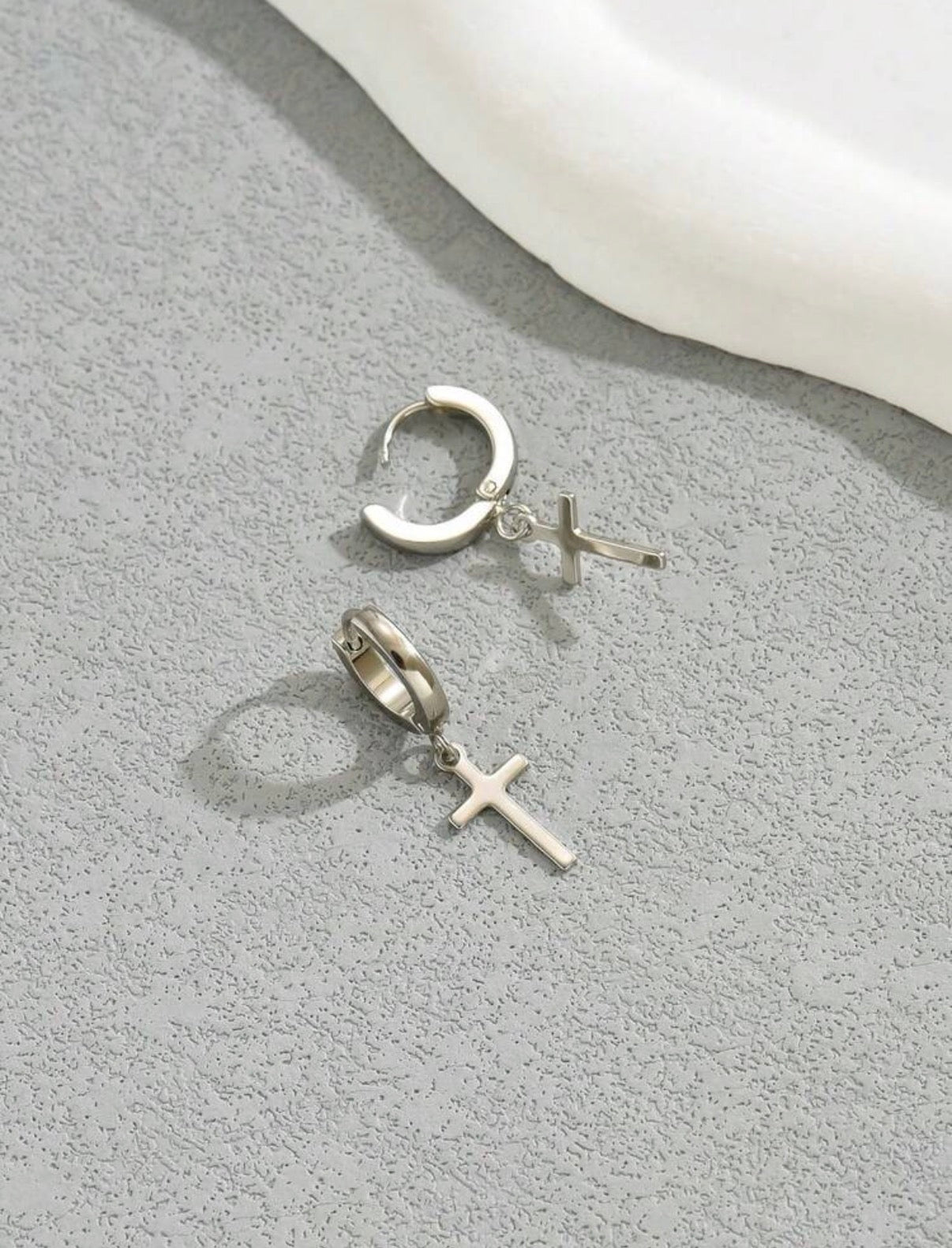 Silver-Stainless-Steel-Cross-Dangle-Earrings-lifestyle
