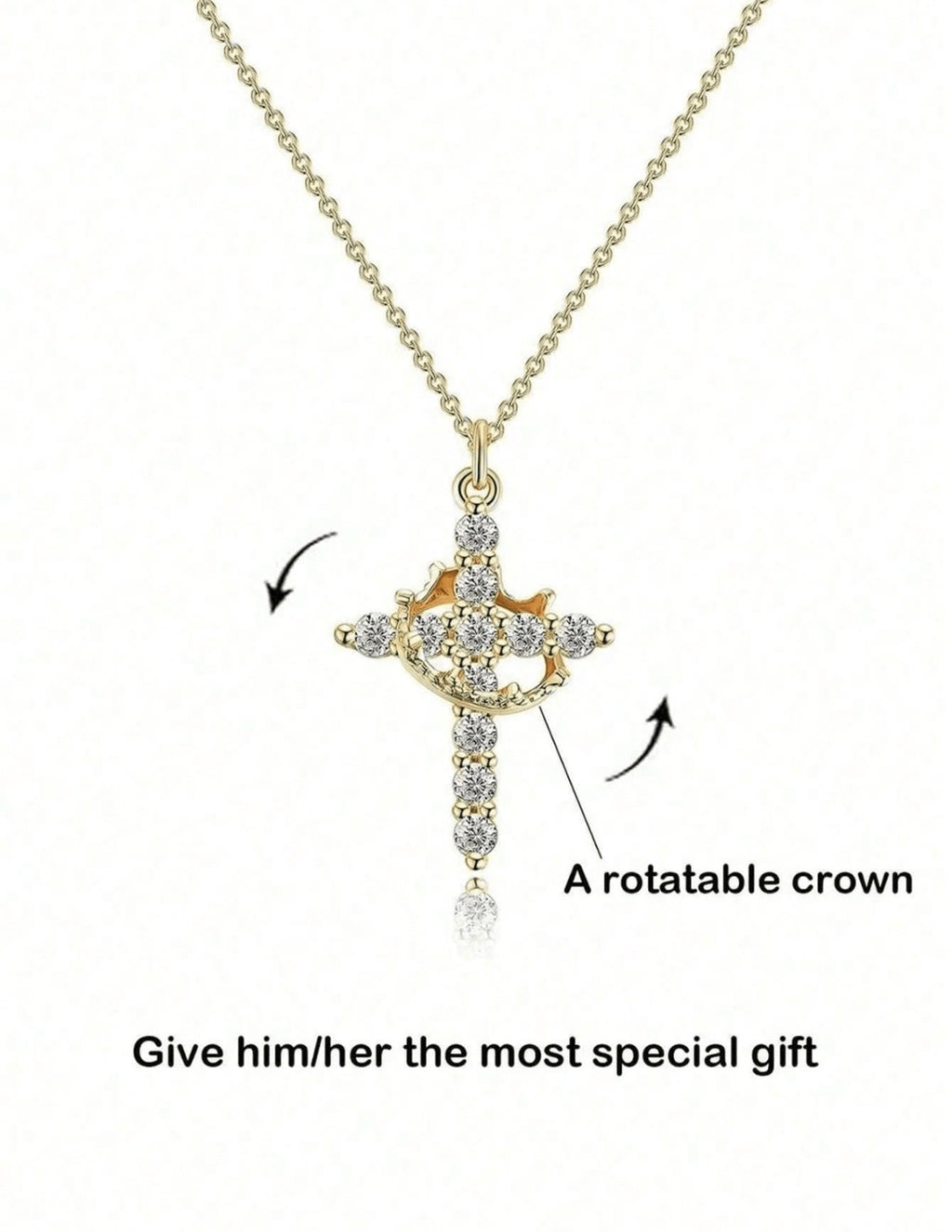 Silver-Stainless-Steel-Rotating-Crown-Cross-Necklace-front