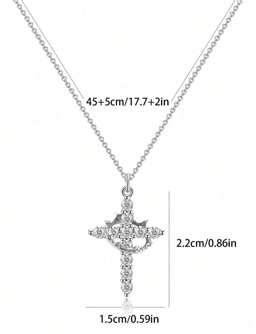 Silver-Stainless-Steel-Rotating-Crown-Cross-Necklace-size