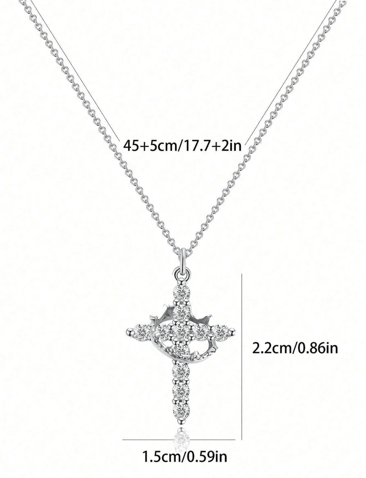 Silver-Stainless-Steel-Rotating-Crown-Cross-Necklace-size