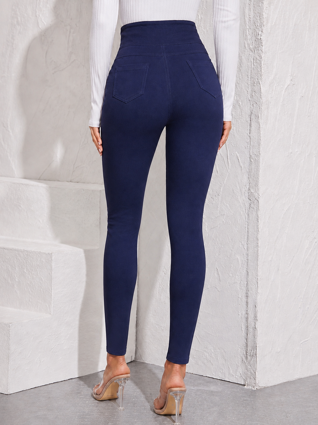Slimming-Colour-Navy-High-Waist-High-Stretch-Pants-back