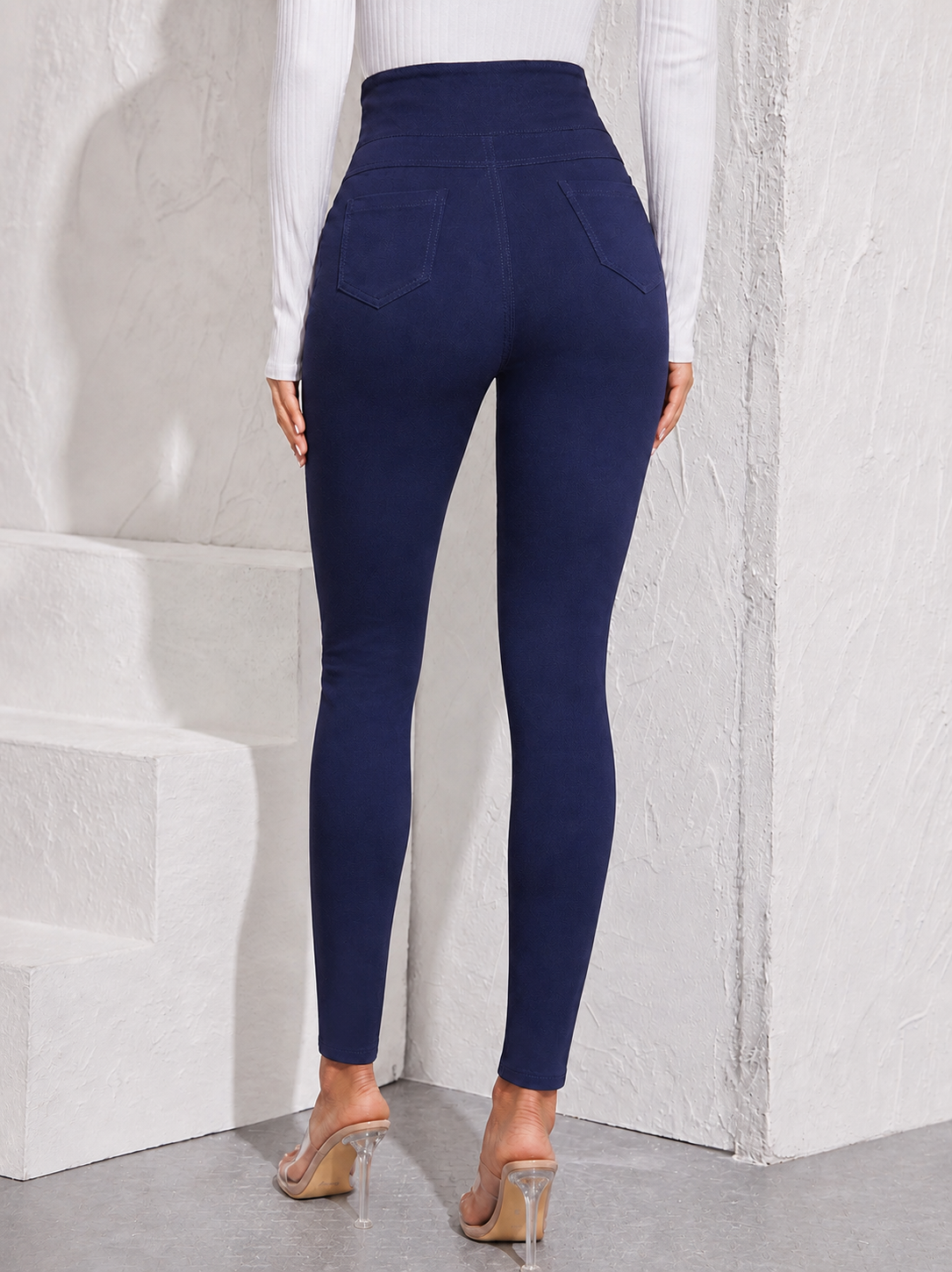 Slimming-Colour-Navy-High-Waist-High-Stretch-Pants-back