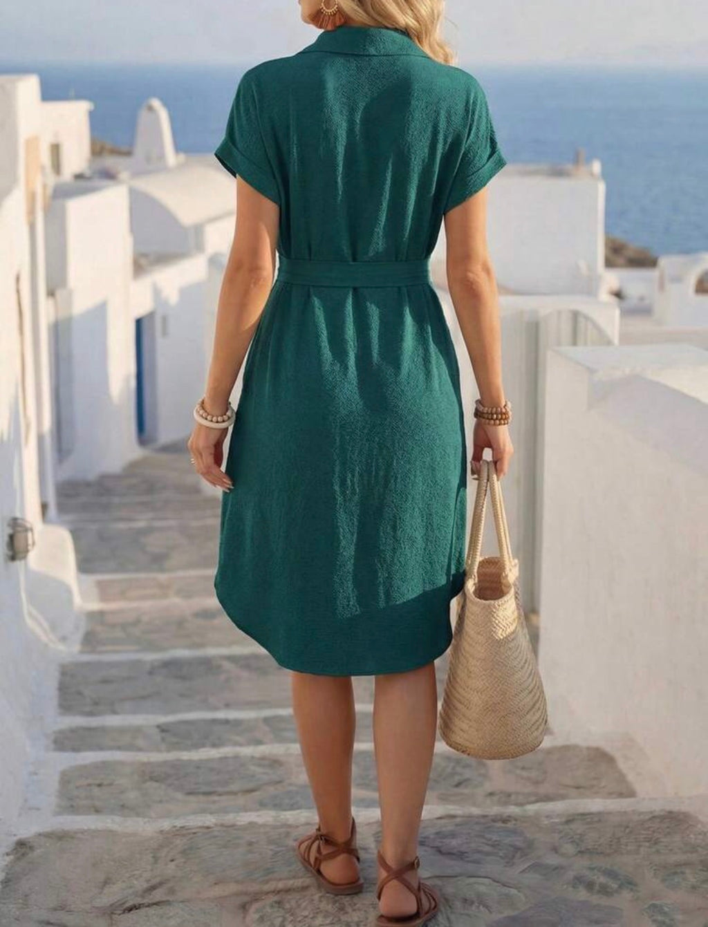 Summer-Dark-Green-Shirt-Button-down-Dress-back