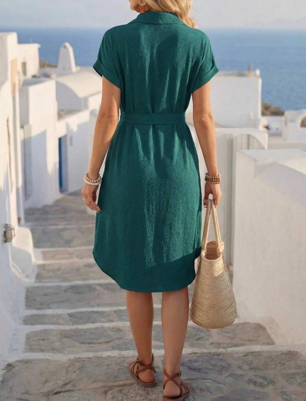 Summer-Dark-Green-Shirt-Button-down-Dress-back